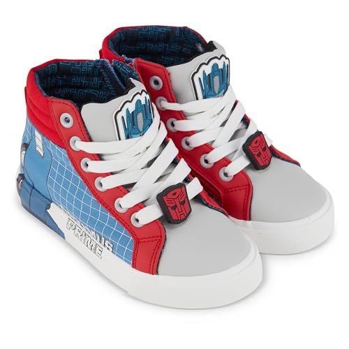 Transformers Boys High Top Sneaker - Optimus Prime Shoes - Optimus Prime, Megatron, Bumblebee Lace Up High Top Sneaker (Royal Red, 12)