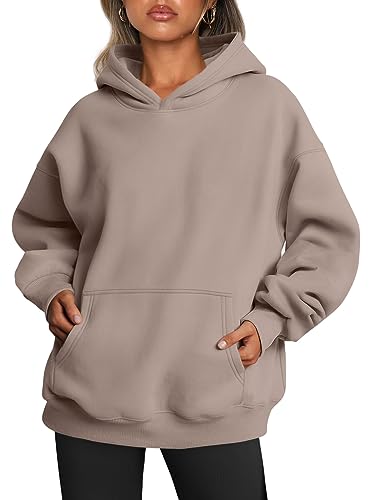 Trendy Queen Womens Oversized Hoodies Fleece Sweatshirts Long Sleeve Sweaters Pullover Fall Outfits CoffeeGrey XS