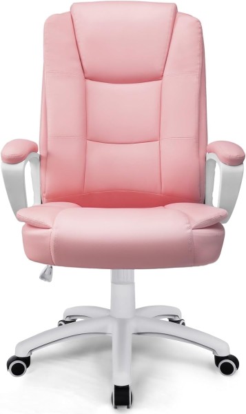 BOSSIN Home Office Chair Adult Leather High Back Adjustable With Arms And Lumbar Support Pink