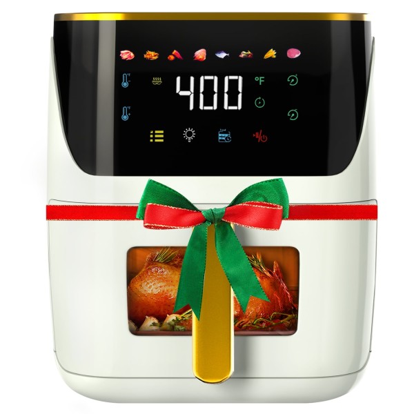 Bluebow Newest Air Fryer Large 8 5 QT White 8 In 1 Touch Screen Visible Window 1750W