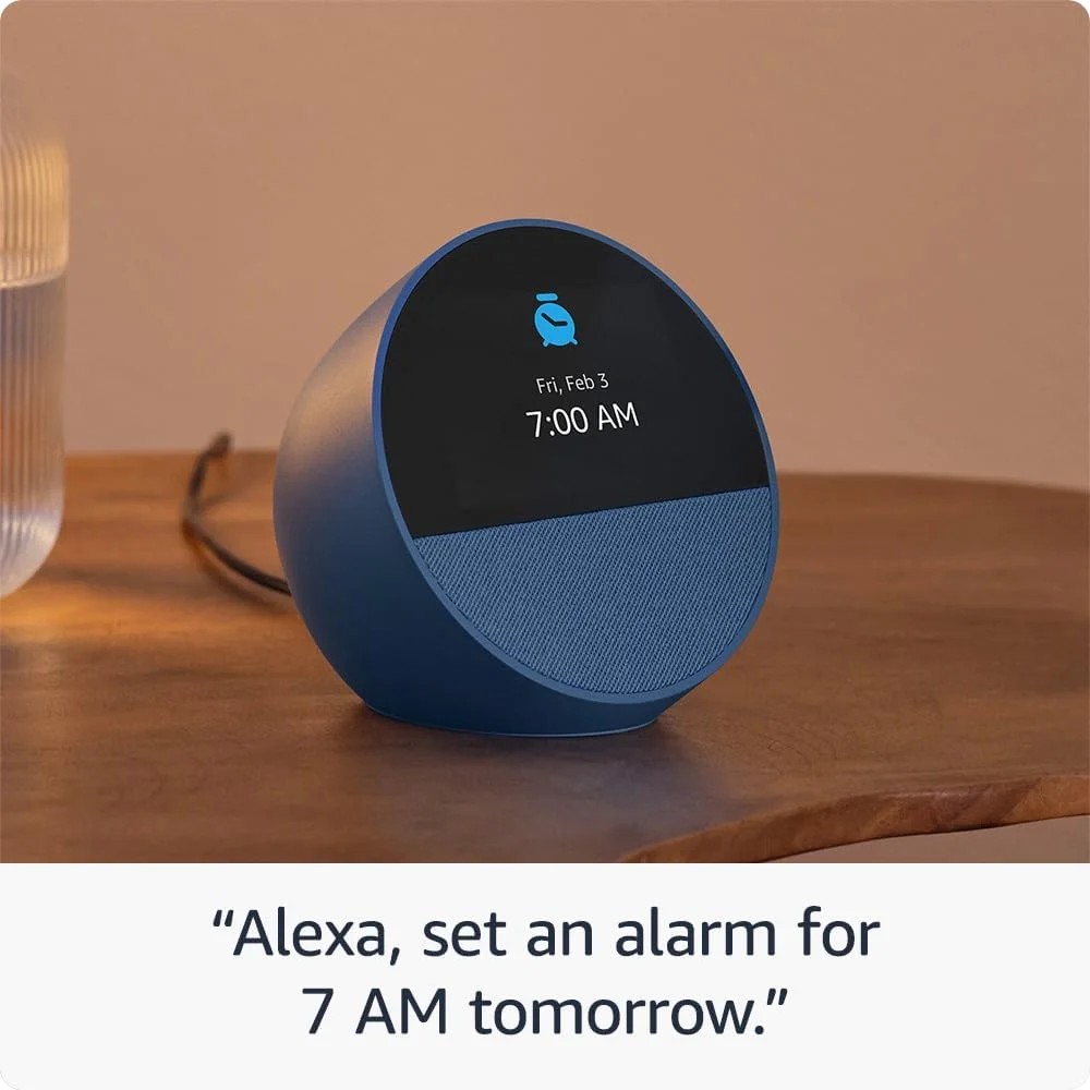 Echo Spot (newest model), Great for nightstands, offices and kitchens, Smart alarm clock with Alexa, Black