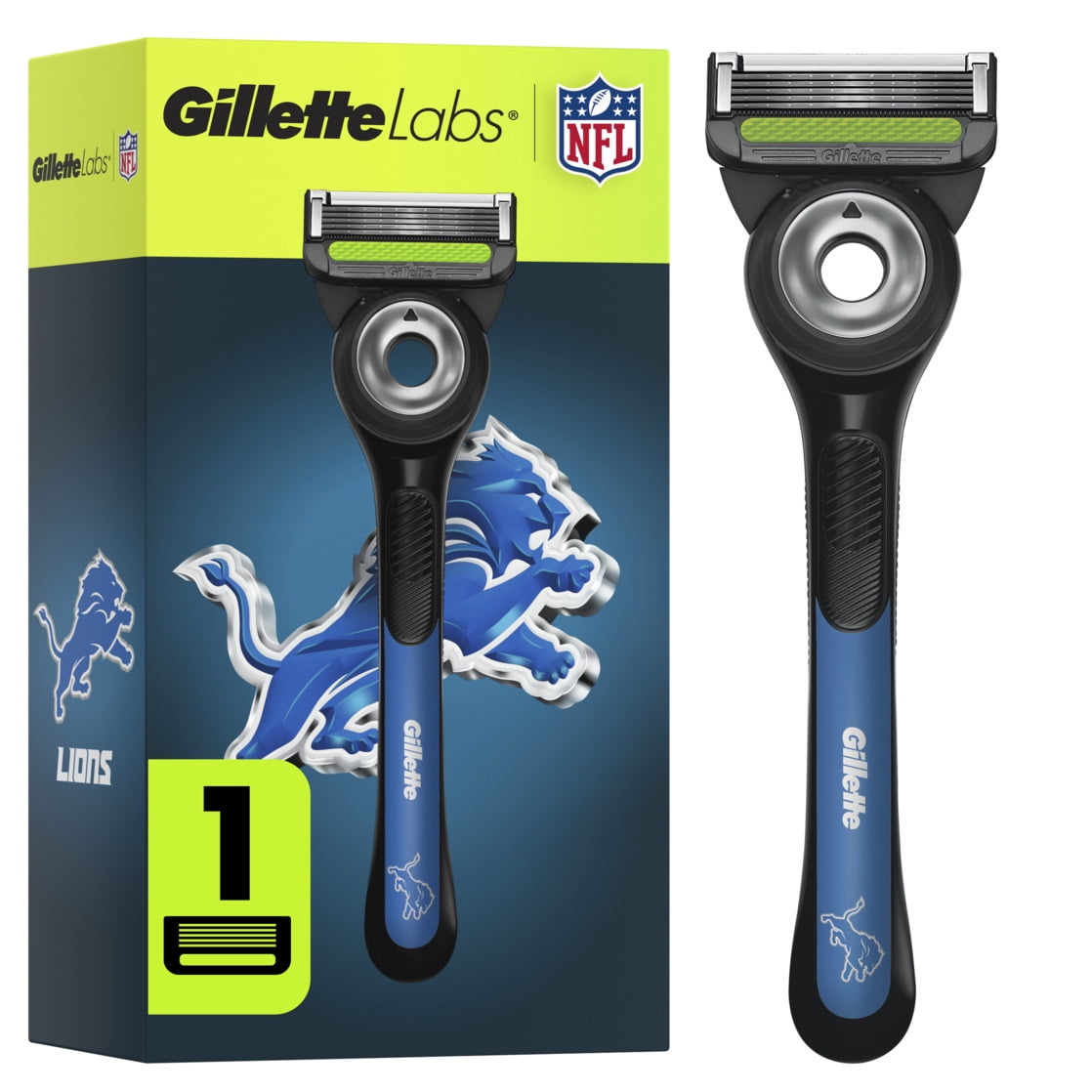 Gillette Labs Special NFL Lions Edition Shaving Razor Men 1 Handle 1 Blade Refill Perfect Game Day Grooming GilletteLabs Exfoliating Bar