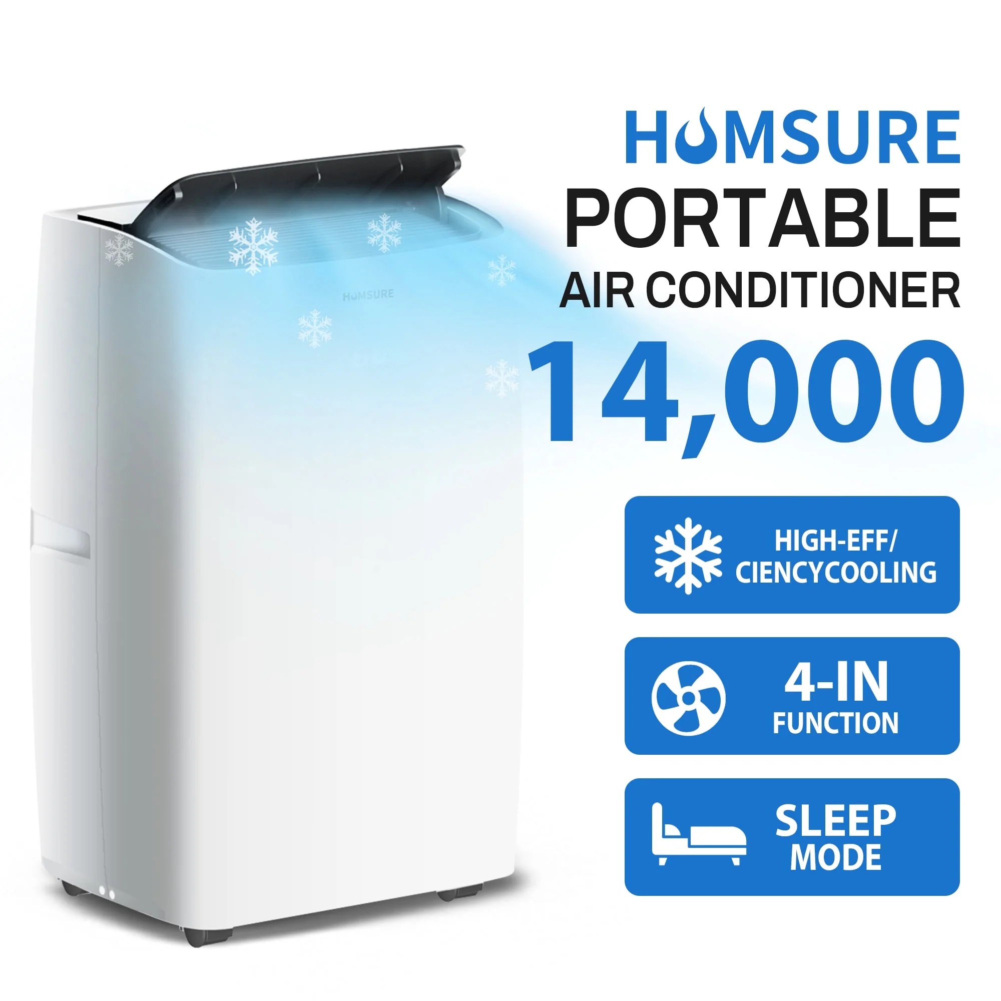 HUMSURE Portable Air Conditioner 14000 BTU front view with remote control