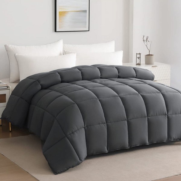 JUSTLET Luxury Solid Down Alternative Machine Washable Gray Comforters Queen
