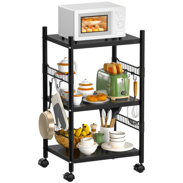Kitchen Microwave Cart 3 Tier Kitchen Metal Utility Storage Rack Cart Rolling Bakers Rack Rolling Microwave Stand 4 Hooks Kitchen Living Room Entrywa