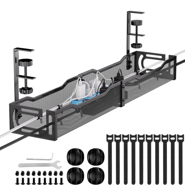 LOVJOYSE Desk Cable Management Tray Black Cable Management Desk Drill Cable Tray Clamp Desk Wire Management Desk Cable Management Box Office Home Dam