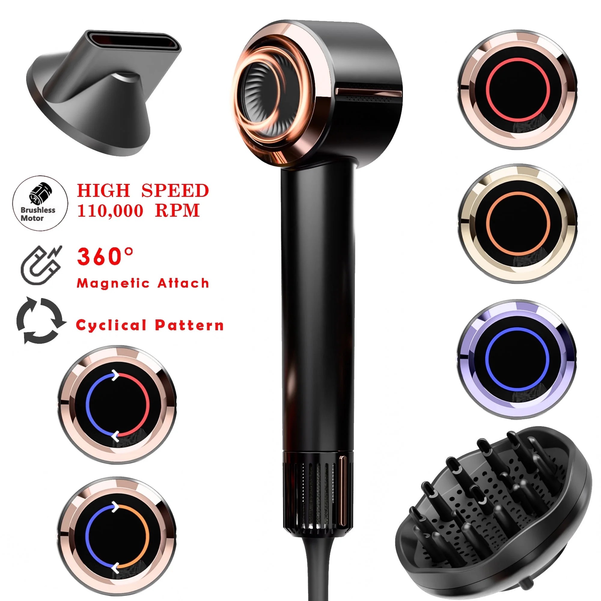 Nicebay Hair Dryer, Portable Ionic Blow Dryer with Diffuser for Curly Hair