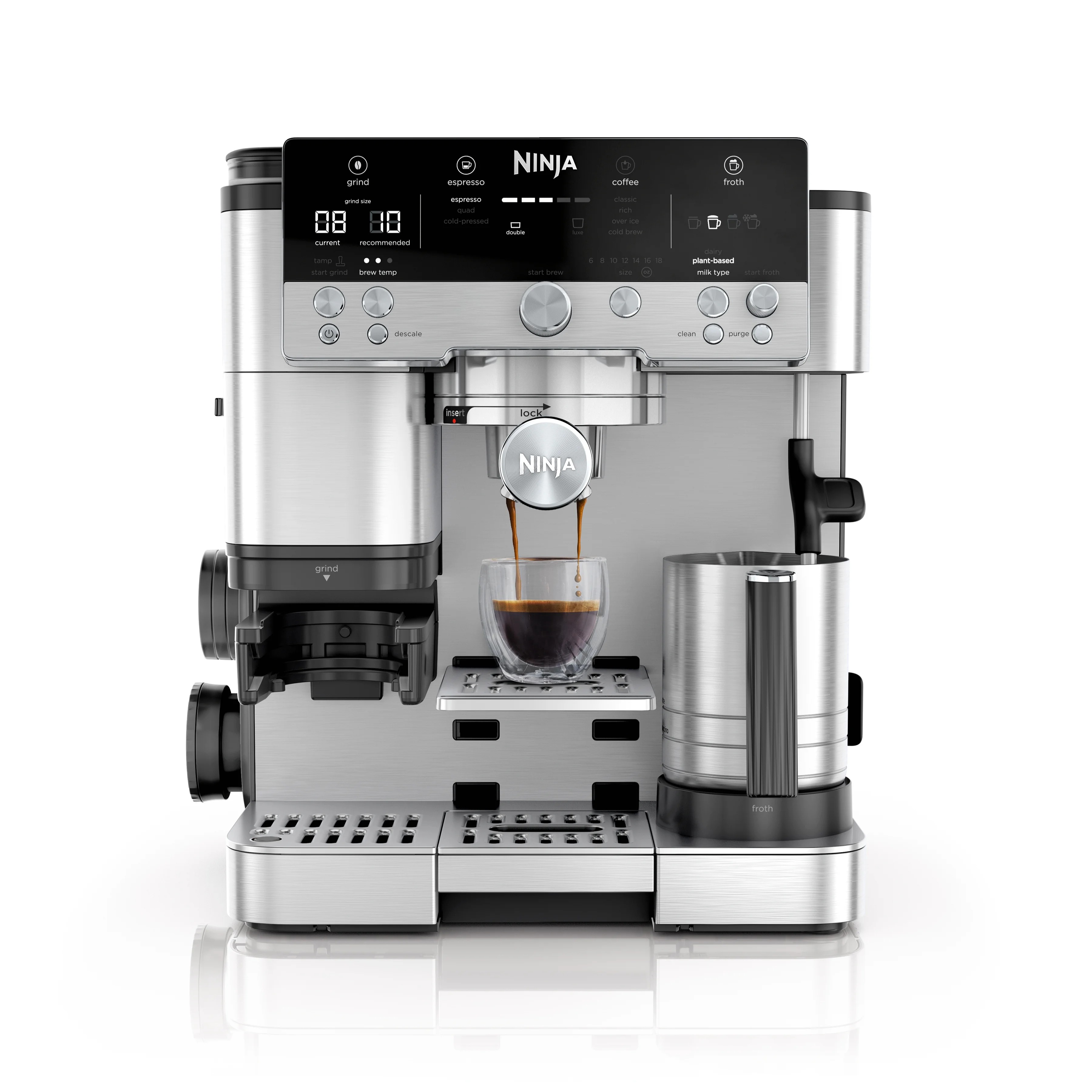 Ninja Luxe Cafe Premier Series, Stainless Steel Espresso Machine and Drip Coffee Maker with integrated Coffee Grinder and Milk Frother, ES601