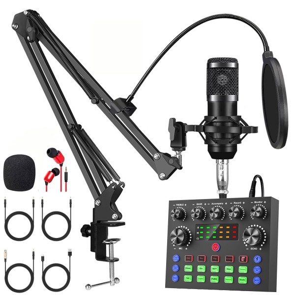 Podcast Equipment Bundle 2 V8s Voice Changer BM 800 Podcast Microphone Bundle Studio Condenser Microphone Perfect Podcasting Recording Singing Stream