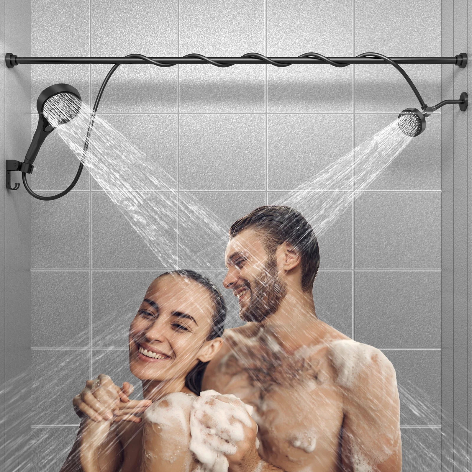 Tandem Shower Head for Couples, High Pressure Dual Shower Head, Double Shower Head for Two People, 2 Showerhead System
