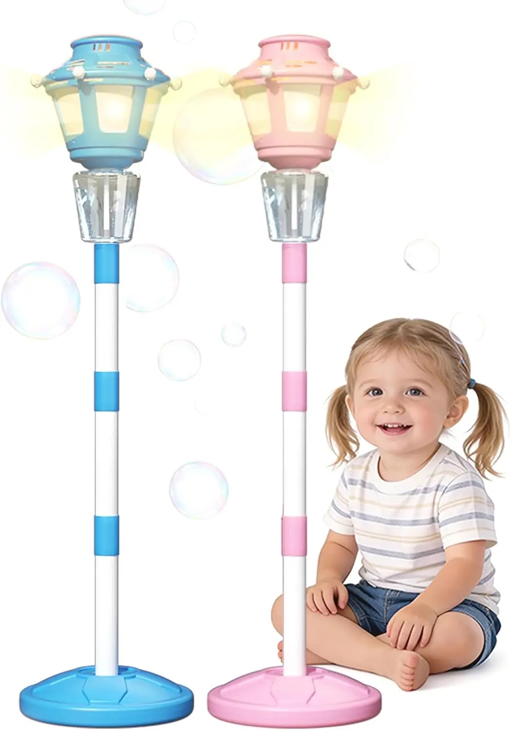 2 Pack Rechargeable Bubble Machine with Light & Music, Outdoor Summer Toys for Kids Adults, Party Gifts