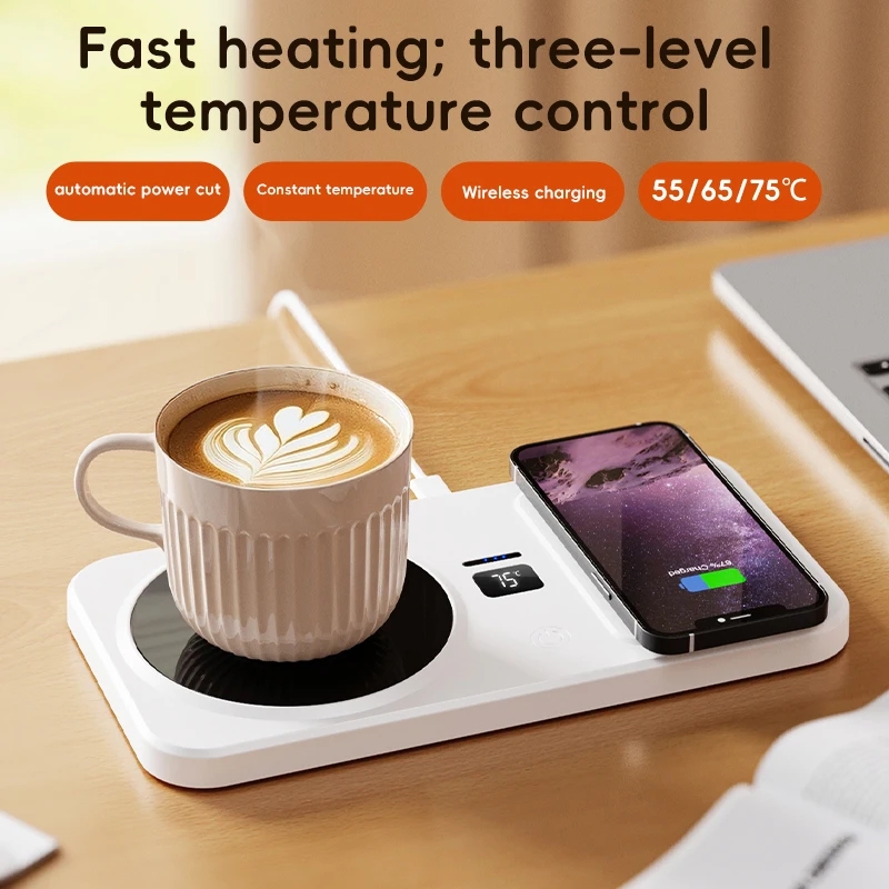 2 in 1 Wireless Charging Thermostatic Cup Mat Coffee milk Heating Cup Three Gears Heating Control Cup Mat