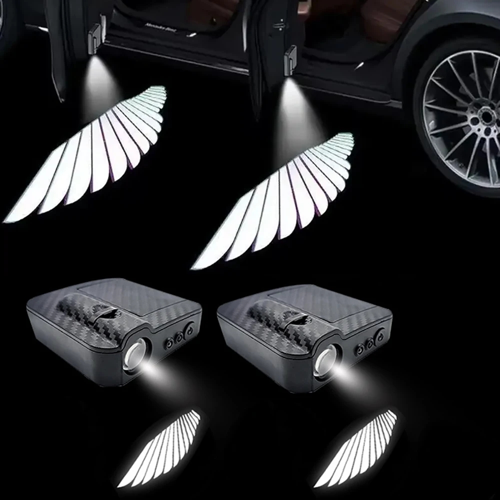2PCS Angel Wings Door Welcome Light Car Atmosphere Lights LED Accessories Wireless Projection Car B7B1 Decorative Lights