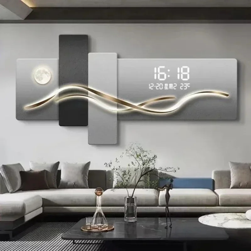 With Light Modern Wall Clock Stylish Luxury Living Room Digital Wall Clock Kitchen Cute Orologio Da Parete Home Decoration