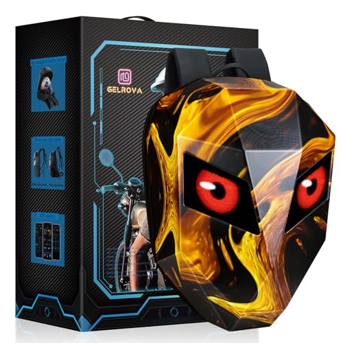 Front view of Flaming Knight LED motorcycle backpack with hard shell