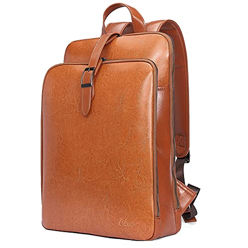 CLUCI Womens Backpack Purse Leather 15.6 Inch Laptop Travel Business Vintage Large Shoulder Bags Brown