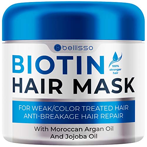 BELLISSO Biotin Hair Mask with Argan Oil for Dry Damaged Hair - Deep Conditioner Treatment - Split End Moisturizer, Hydrating Conditioning Product