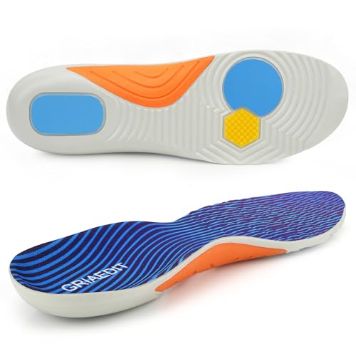 GRIAEDIT Sport Shock Absorbing Insoles for Men & Large Size Women - Orthotic Comfort Cushions - Pain Relief Inserts for Sneakers - Heavy Support for 220+lbs (MENS12 / WOMENS14)