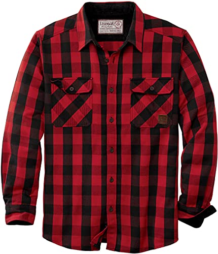 Legendary Whitetails Men's Tough As Buck Flannel Shirt in Red Buffalo Check - Front View