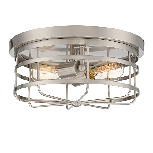 DESIGNERS FOUNTAIN Tanner 2-Light Flush Mount Ceiling Light, Satin Platinum, 1264-SP
