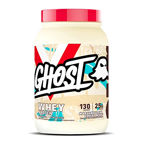 GHOST WHEY Protein Powder, Marshmallow Cereal Milk - 2lb, 25g of Protein - Whey Protein Blend - Post Workout Fitness & Nutrition Shakes, Smoothies, Baking & Cooking - Soy & Gluten-Free