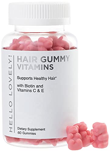 Hello Lovely! Hair Vitamins Gummies with Biotin 5000 mcg Vitamin E & C Support Hair Growth, Premium Vegetarian, Non-GMO, for Stronger, Beautiful Hair & Nails, Red Berry Supplement - 60 Gummy Bears