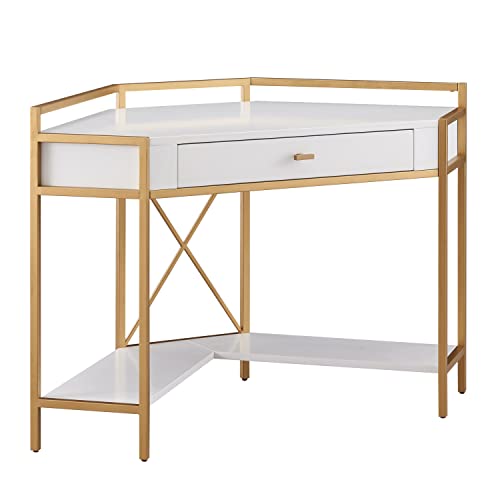 Leick Home 9230-WTGL Claudette Mixed Metal and Wood Desk, White/Gold