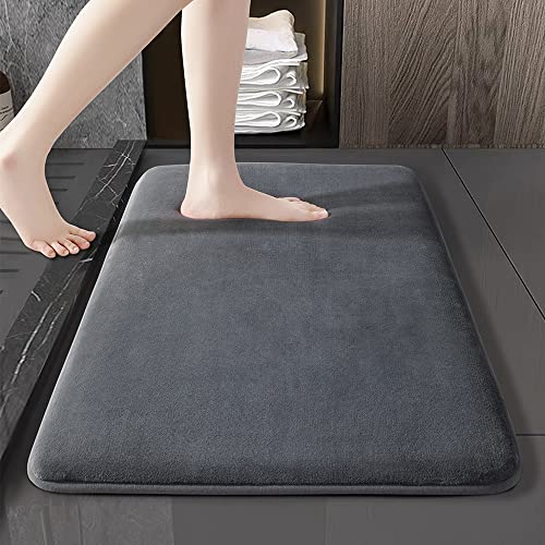 SONORO KATE Rugs, Ultra Absorbent & Non-Slip Memory Foam, Machine Washable, Soft Velvet Bath Mats, Easier to Dry for Bathroom Floor (17"×24", Dark Grey)