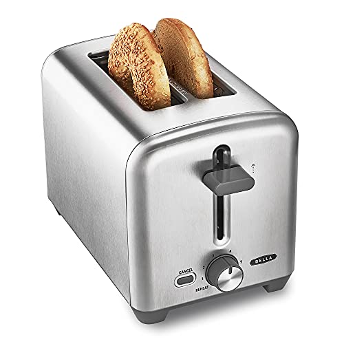 BELLA Stainless Steel 2 Slice Toaster with Extra Wide Slots & Removable Crumb Tray - 6 Browning Options, Auto Shut Off & Reheat Function - Toast Bread, Bagel & Waffle