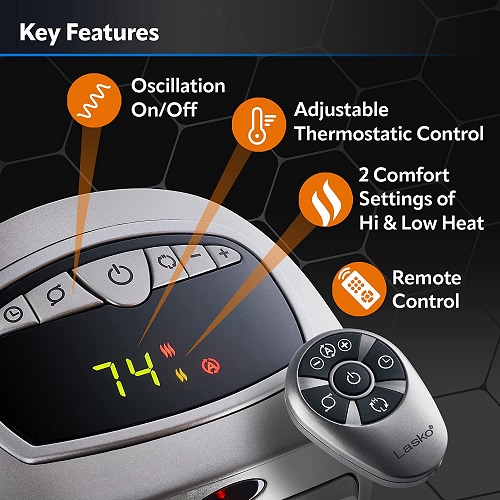 Digital Ceramic Tower Heater for Home with Adjustable Thermostat, Timer and Remote Control, 23 Inches, 1500W, Silver