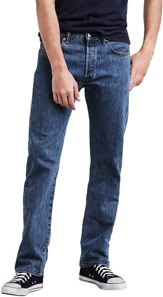 Levi's Men's 501 Original Fit Jeans in a classic dark wash, modeled straight-on.