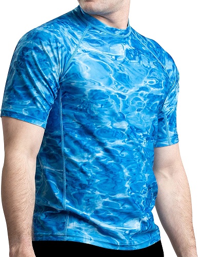 Aqua Design Mens Rash Guard Sun Shirt: Short Sleeve Swim Top Rashguard for Men: Royal Ripple: Size X-Large