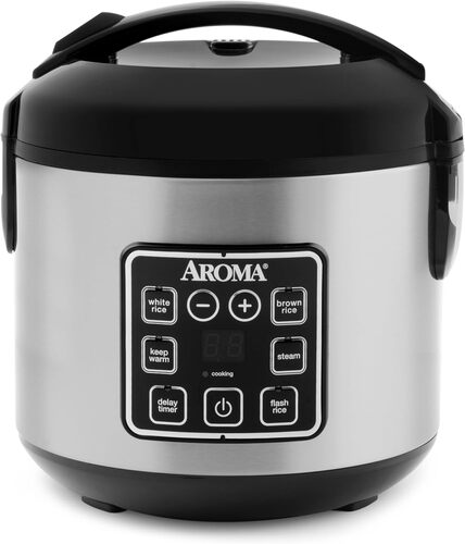 Close-up of the digital display panel of an Aroma Digital Rice Cooker - Transparent Background