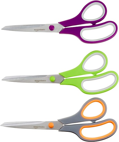 Amazon Basics Multipurpose, Comfort Grip, Titanium Fused, Stainless Steel Office Scissors - Pack of 3