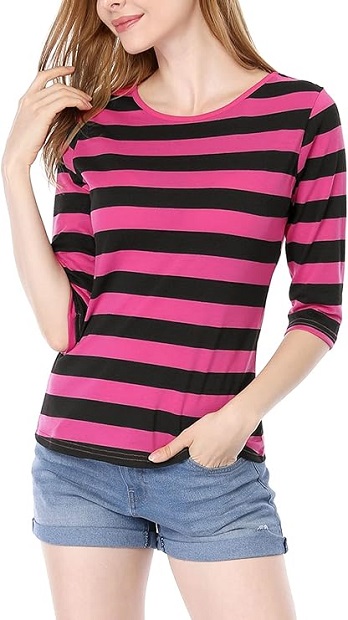 Allegra K Women's Halloween T-Shirt: Festive print on a comfy elbow-sleeve tee.