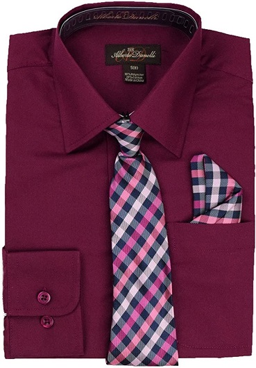 Alberto Danelli's Boys Long Sleeve Dress Shirt with Matching Tie and Handkerchief, 4, Plum