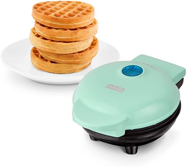 DASH DMW001AQ Mini Maker for Individual Waffles, Hash Browns, Keto Chaffles with Easy to Clean, Non-Stick Surfaces, 4 Inch, Aqua