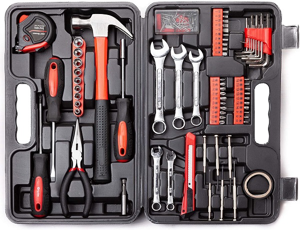 Tool Set General Household Hand Tool Kit with Plastic Toolbox Storage Case Socket and Socket Wrench Sets - CARTMAN 148Piece