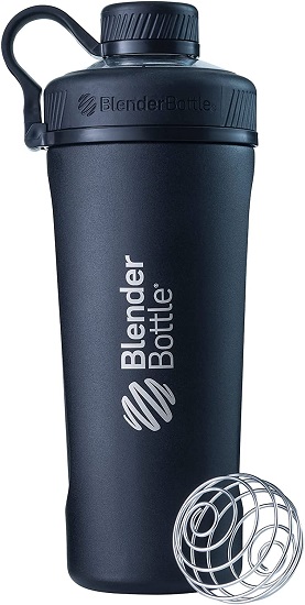 BlenderBottle Radian Shaker Cup Insulated Stainless Steel Water Bottle with Wire Whisk, 26-Ounce, Matte Black