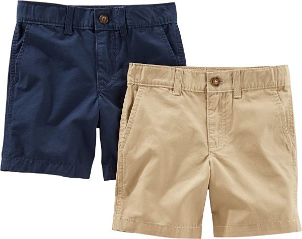 Simple Joys by Carter's Toddler Boys' Flat Front Shorts, Pack of 2, Light Khaki Brown/Navy, 3T