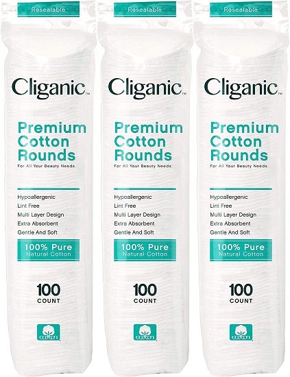 Cliganic Premium Cotton Rounds for Face (300 Count) - Makeup Remover Pads, Hypoallergenic, Lint-Free | 100% Pure Cotton