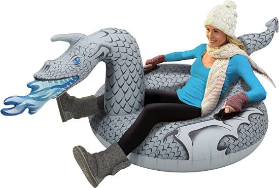 GoFloats Winter Snow Tube - Inflatable Sled for Kids and Adults (Choose from Unicorn, Disney's Frozen, Ice Dragon, Polar Bear, Penguin, Flamingo)