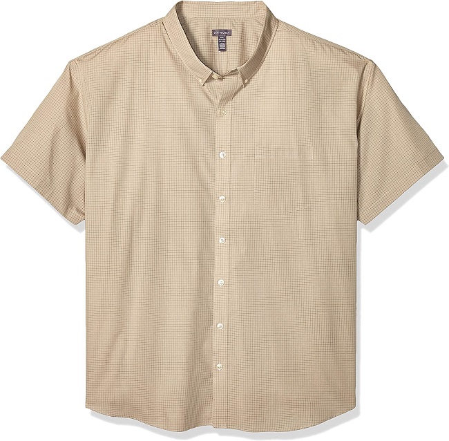 Van Heusen Men's Size Big and Tall Wrinkle Free Short Sleeve Button Down Check Shirt, Aluminum, XX-Large