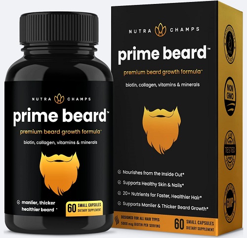 Beard Growth Vitamins Supplement for Men - Grow Thicker & Longer Facial Hair with Biotin, Collagen, Saw Palmetto - Small Pills For All Hair Types