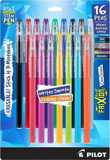 PILOT FriXion ColorSticks Erasable Gel Ink Stick Pens, Fine Point, Assorted Color Inks, 16-Pack (10367)