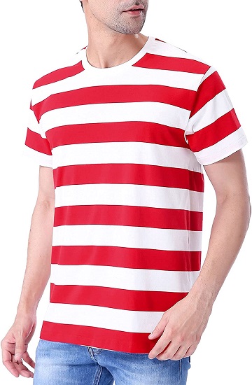 Funny World Mens Red and White Striped Shirt Casual Short Sleeve T-Shirts XL