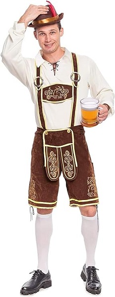 Spooktacular Men's Bavarian Oktoberfest Costume Set: Lederhosen, Shirt, Hat & Knee Socks
