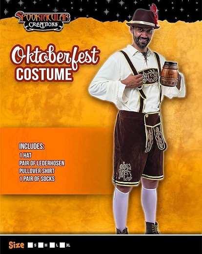 Spooktacular Men's Bavarian Oktoberfest Costume Set: Lederhosen, Shirt, Hat & Knee Socks