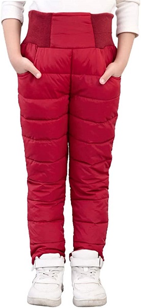 UGREVZ Girls Boys Snow Pants 2-9 Years Old Thick Winter Warm Pants Girl Activewear Clothes(A0001Red-3)