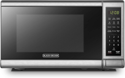 BLACK+DECKER EM720CB7 Digital Microwave Oven with Turntable Push-Button Door, Child Safety Lock, 700W, Stainless Steel, 0.7 Cu.ft